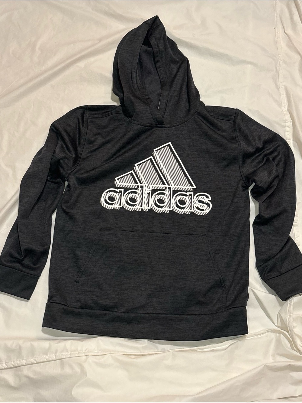 Adidas Kids L 14/16 Black Heather Logo Performance Pullover Hoodie